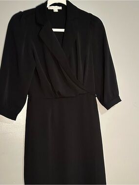 Monteau Black Long Sleeve Wrap-Style Dress
